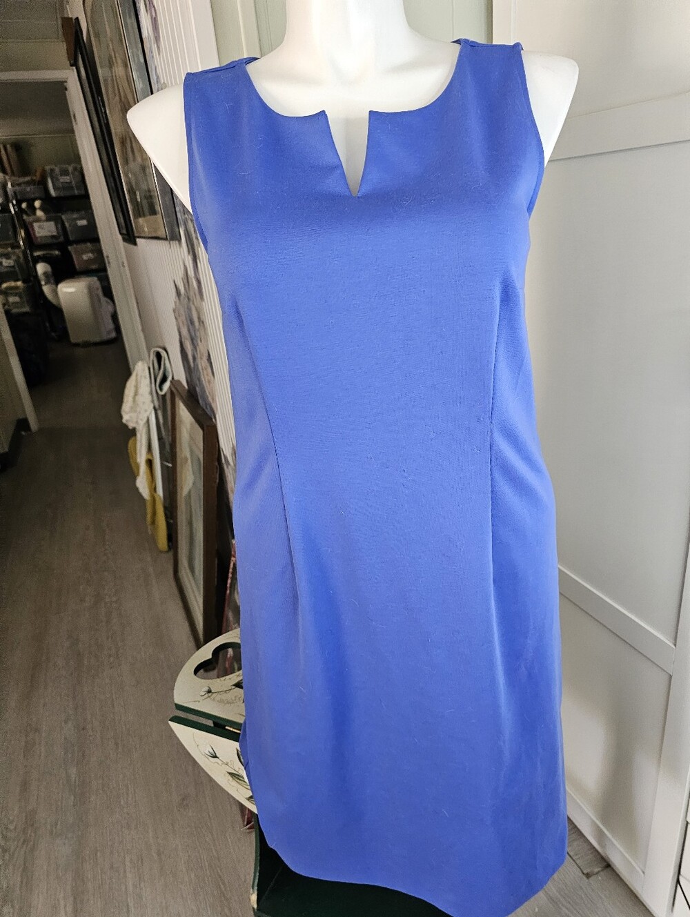 Talbots Womens Large Blue Sleeveless Ponte Shift Dress Stretch Career 38"